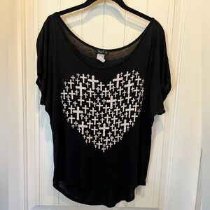 Sheer off the shoulder heart made of crosses faceted studs Sz medium